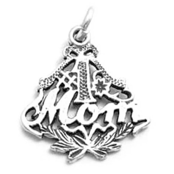 GORGEOUS "#1 MOM" WREATH CHARM IN STERLING SILVER - Picture 1 of 1